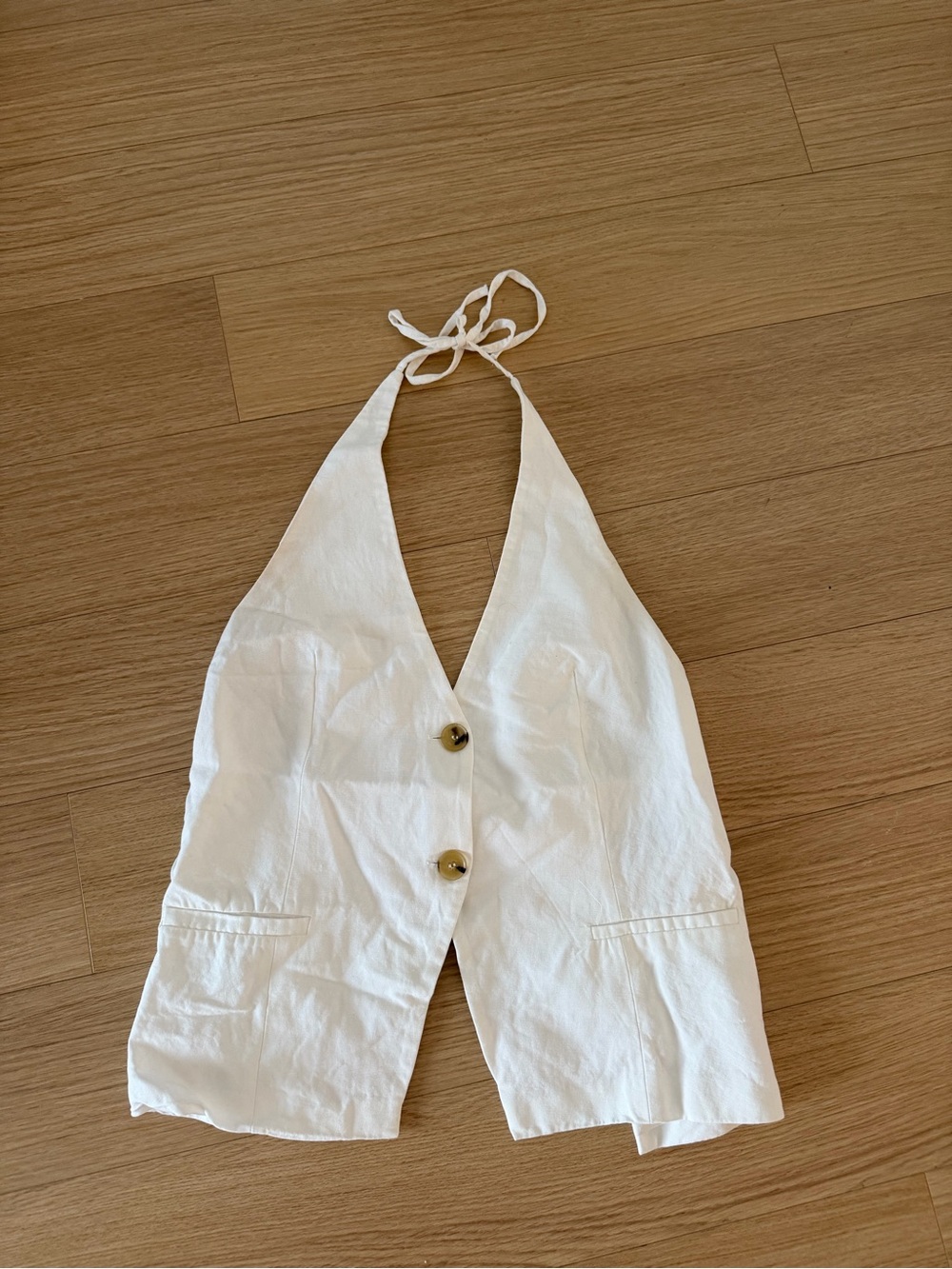 Zara White Halter Tie-Back Button Front Camisole